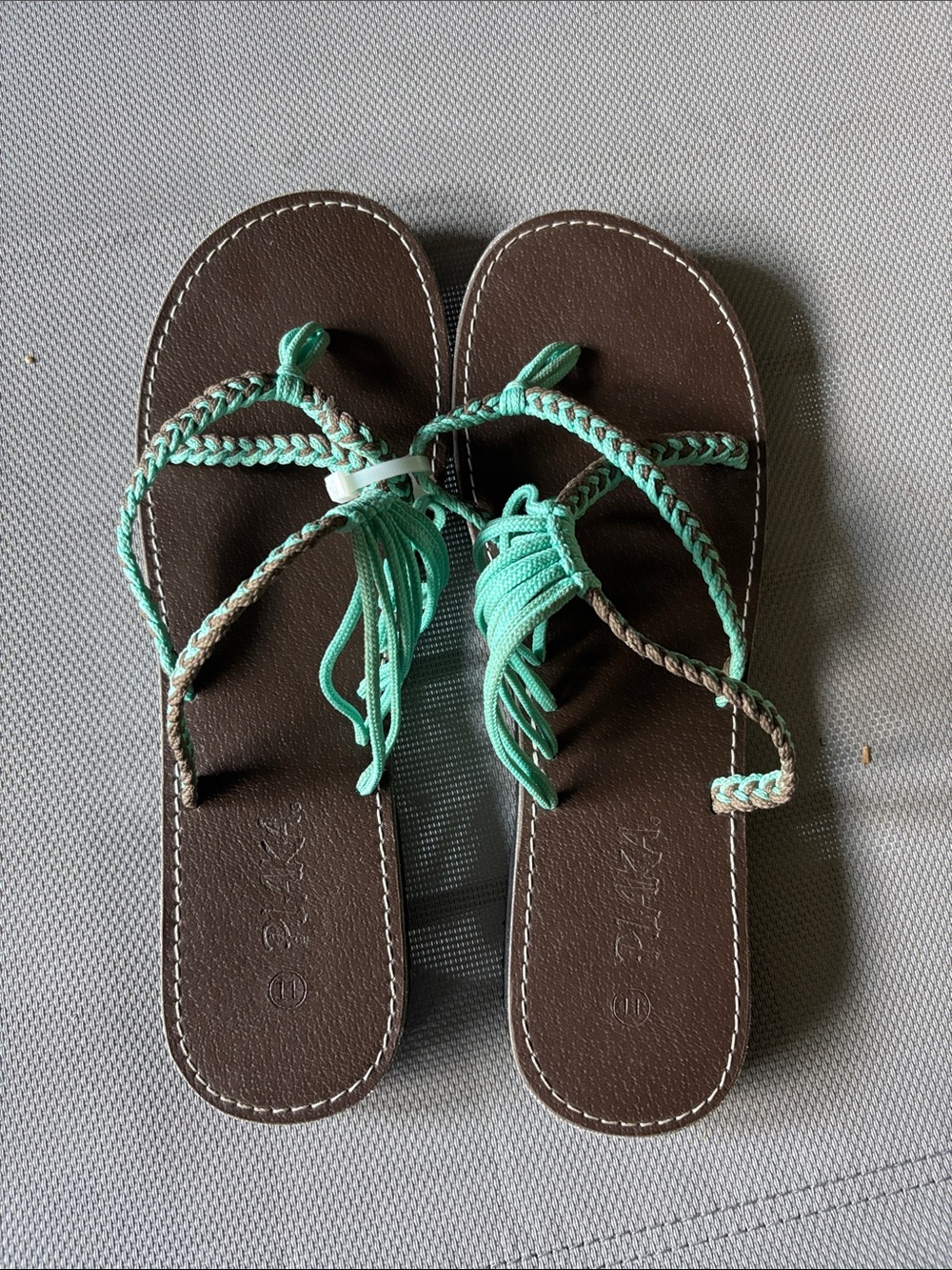 Women’s Braided Tassel Sandals - Mint on Brown sz 11 NWOT Handmade